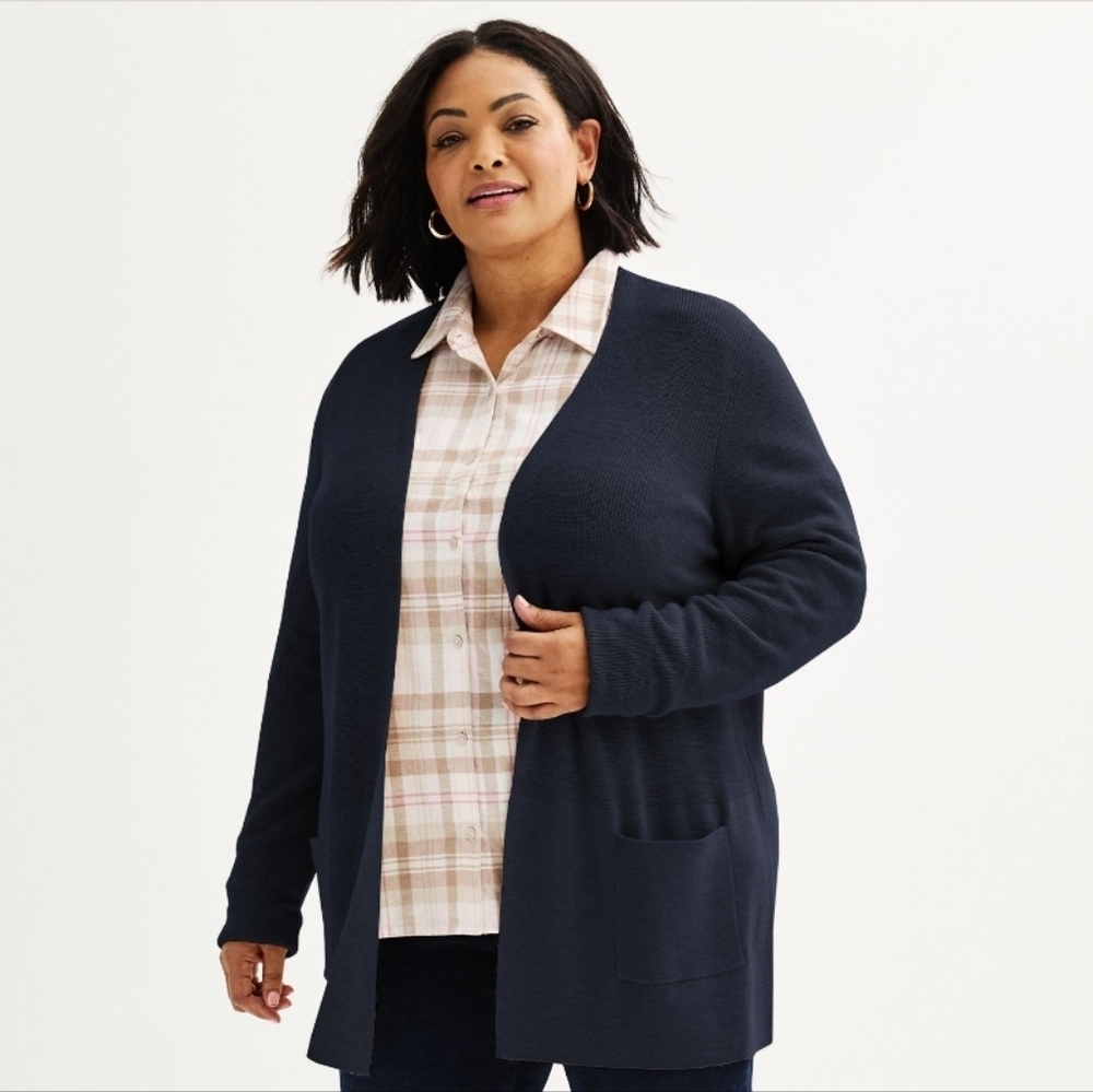 croft & barrow Plum Open-Front Pocket Cardigan Size 1X - Picture 8 of 8